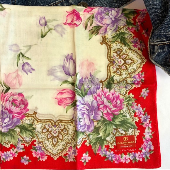 BALENCIAGA Floral Print Silk Color Block Scarf - Picture 10 of 12